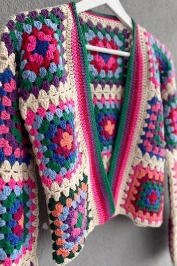 Colorful Cardigan with Granny Square - Handmade Learning Here