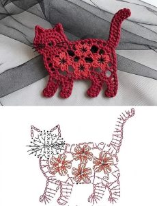 Floral Cat Crochet Appliqué